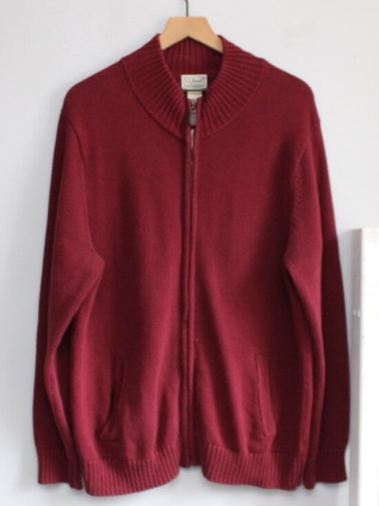 L.L. Bean Other - L.L. Bean Full Zip-Up Cardigan Sweater Cotton Knit Red Men's Size Large Reg
